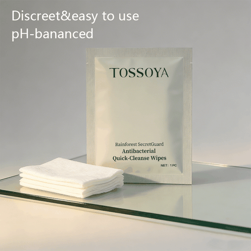 Tossoya™ Intimate Wellness Kit featuring probiotic mousse and antibacterial wipes for feminine hygiene and freshness.