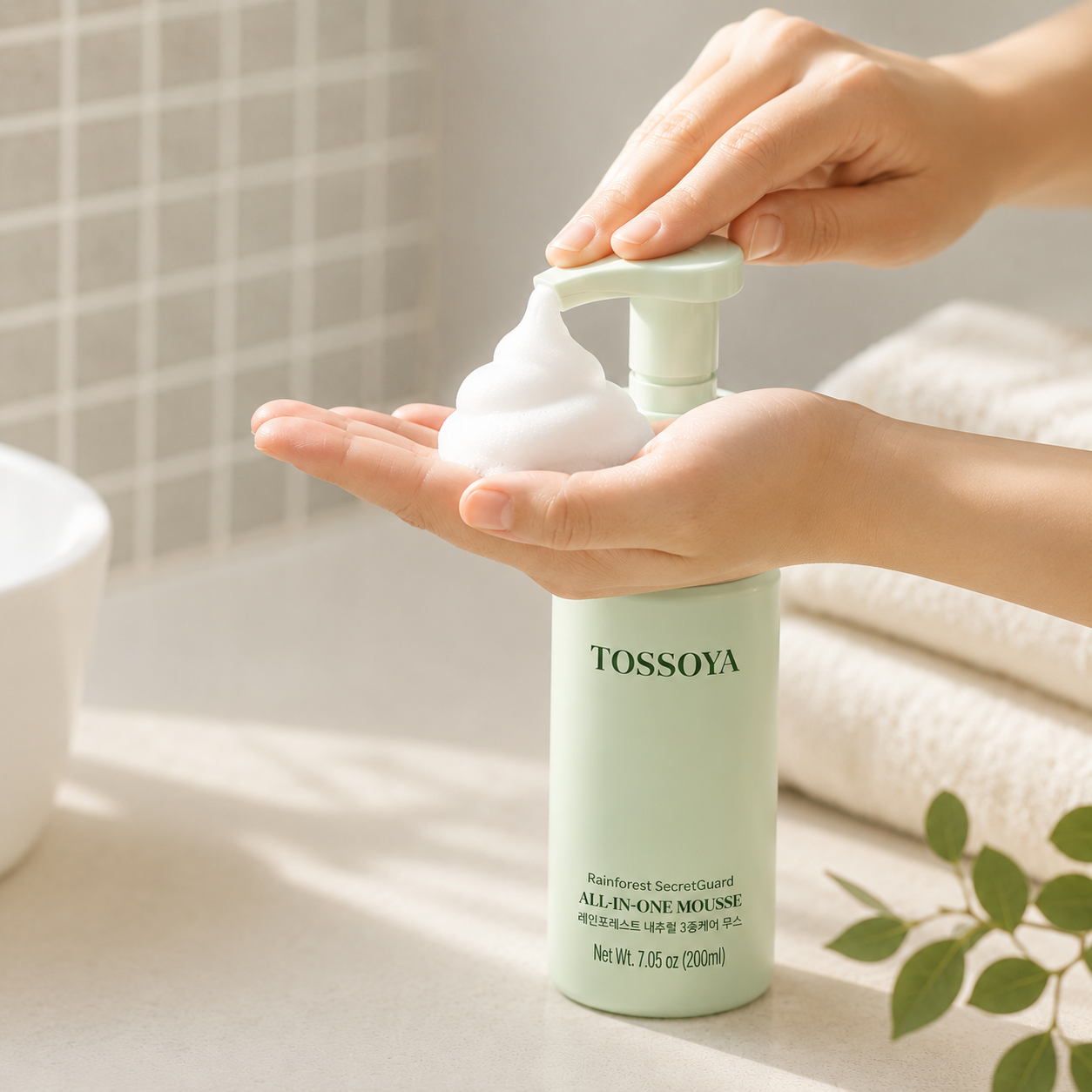 Person using a TOSOYA skincare product with a light background